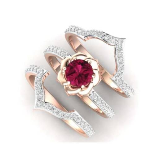 Ladies 3 Tier Ruby Flower Ring